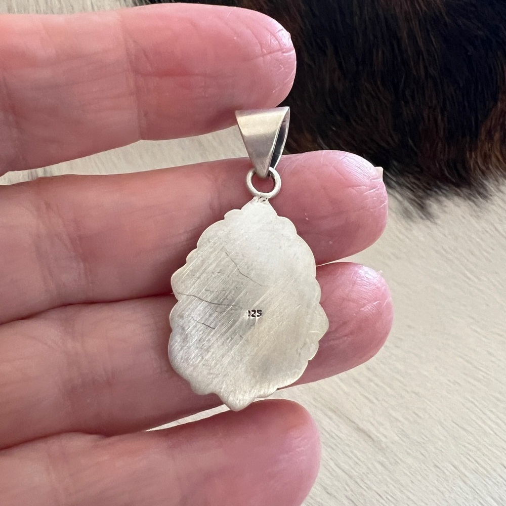 ❤️ Palomino Variscite 925 Decorative Stamped Navajo Style Sterling 925 Pendant - Picture 4 of 10